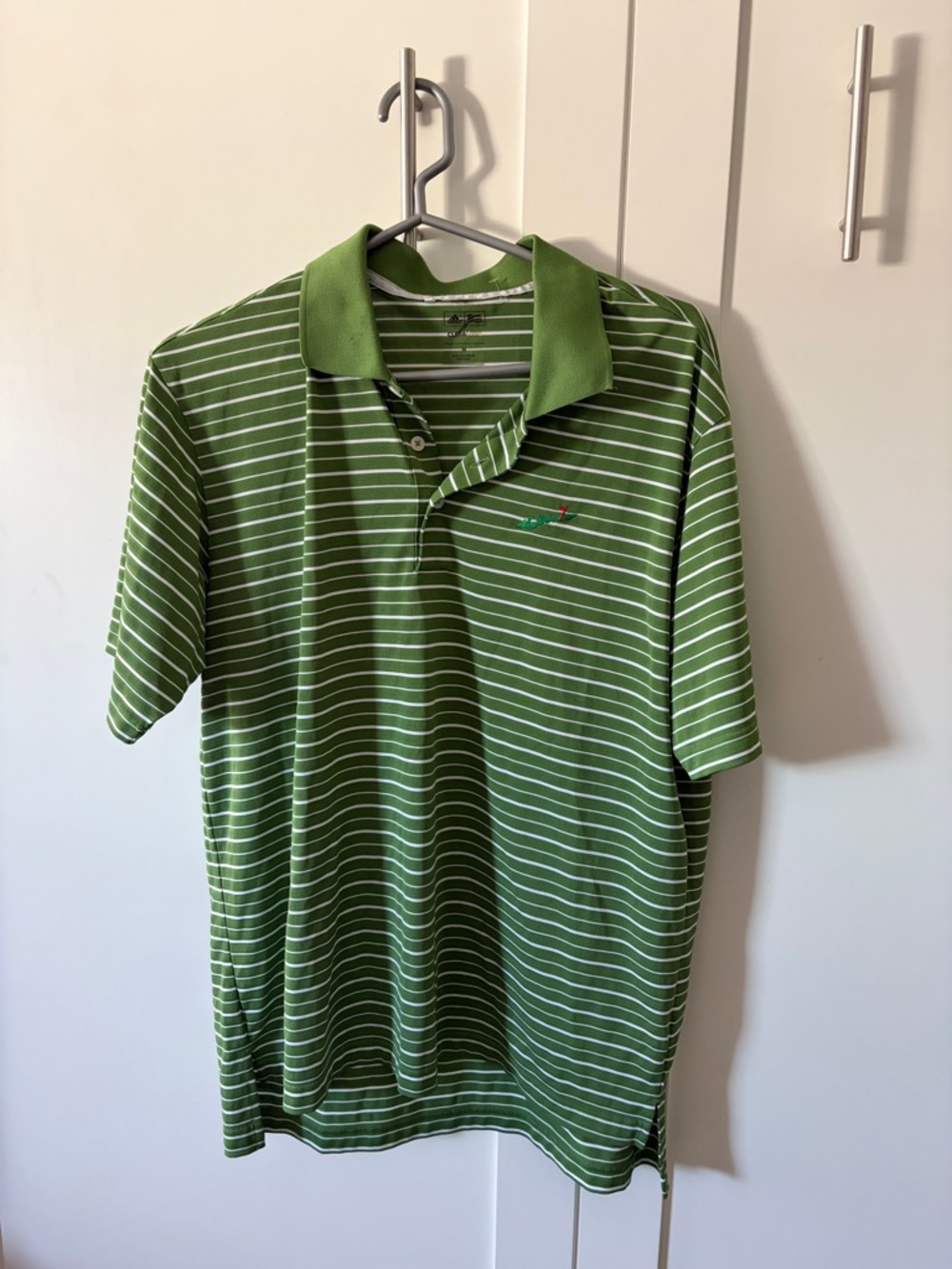 adidas Green and White Striped Polo Shirt